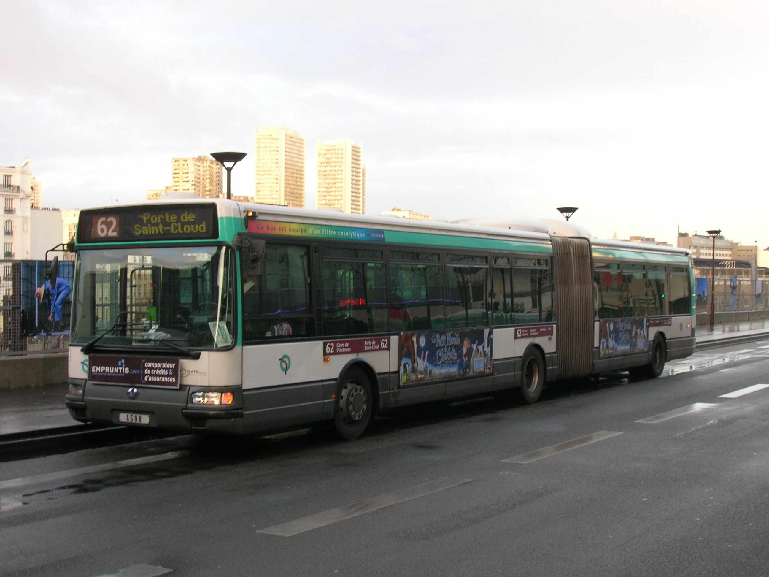 Horaires RATP 62 – Porte de Saint-Cloud / Porte de France